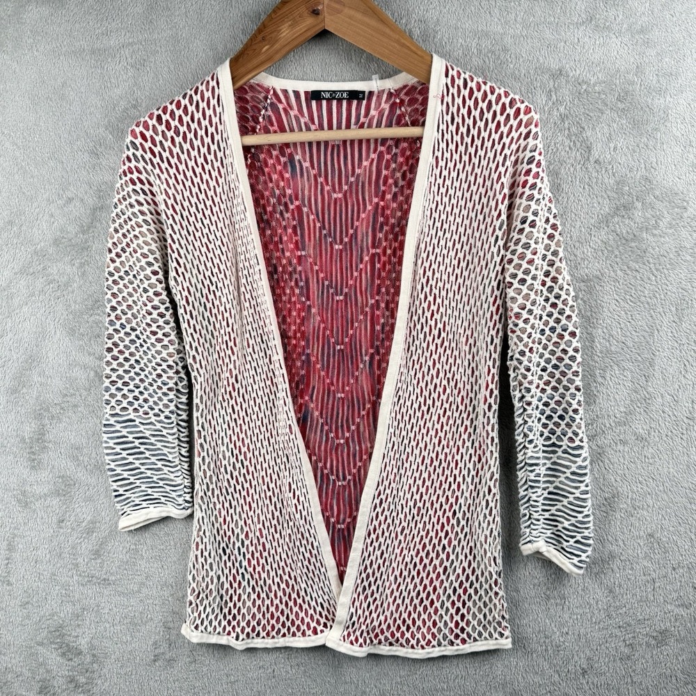 NIC+ZOE Cardigan Womens M Multicolor Open Front Spade Dye Cubantino Cardy Knit